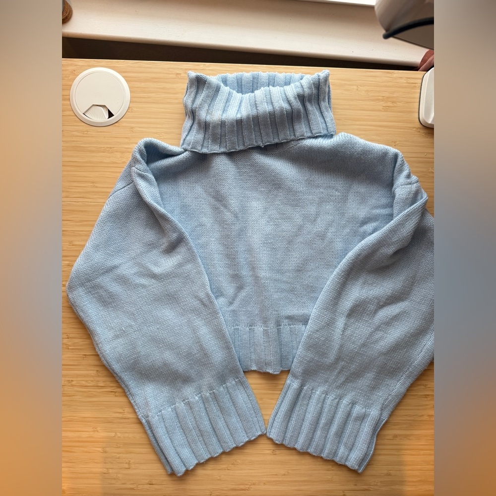 Light Blue Turtleneck Cropped Sweater